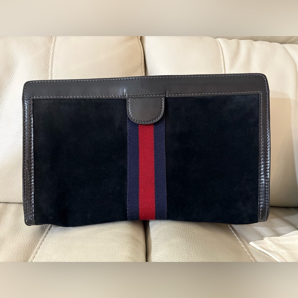 VINTAGE 80s GUCCI CLUTCH BLACK SUEDE HANDBAG PURSE